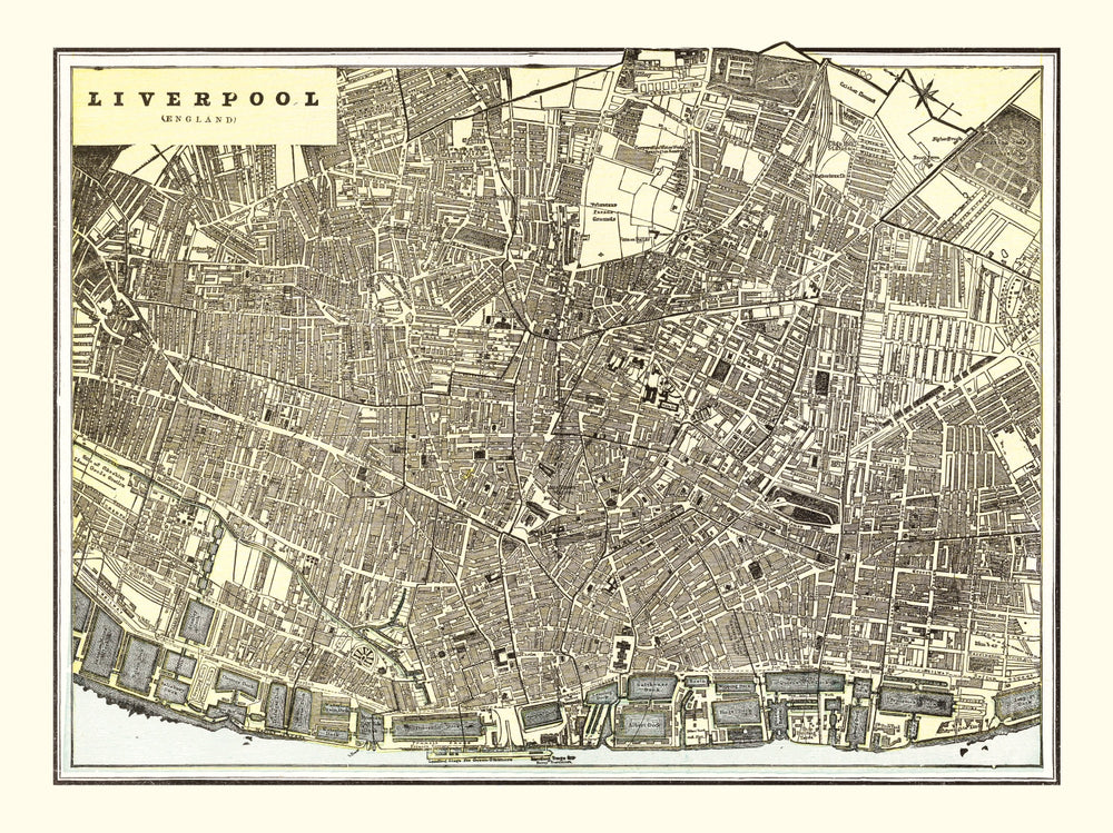 Vintage Map of Liverpool, England 1901 print style example