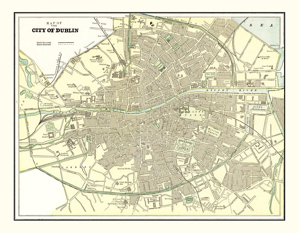 Vintage Map of Dublin, Ireland 1901 print style example