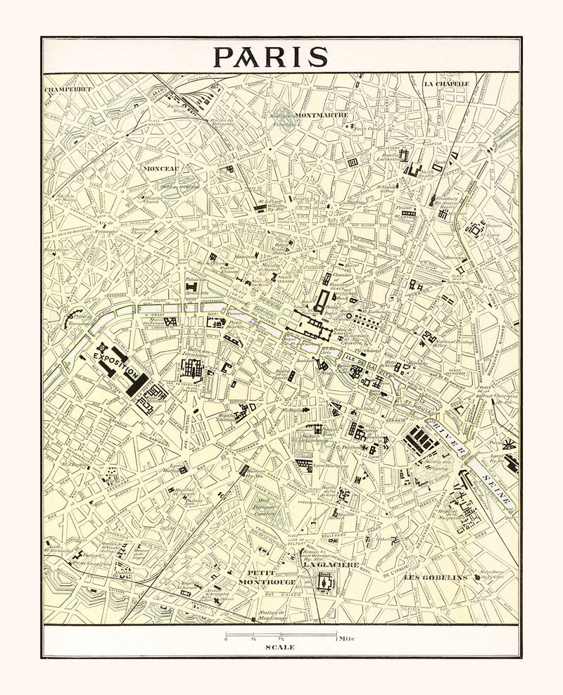 Size comparison using Vintage Map of Paris, France 1901