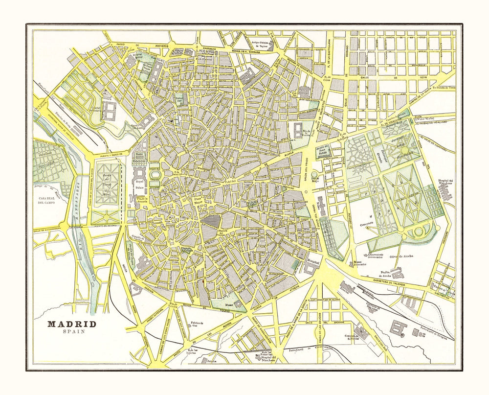 Vintage Map of Madrid, Spain 1901 print style example