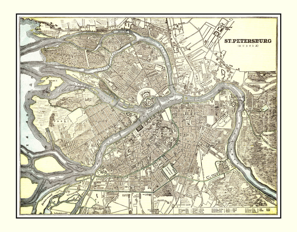 Vintage Map of Saint Petersburg, Russia 1901 print style example