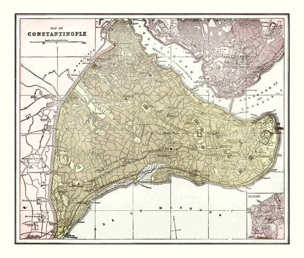 Vintage Map of Istanbul, Turkey 1901 print style example