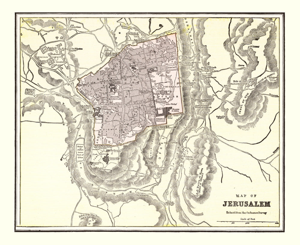 Vintage Map of Jerusalem, Israel 1901 print style example