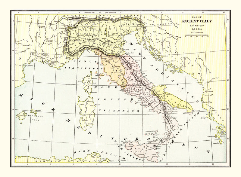 Size comparison using Vintage Map of Ancient Italy 1901