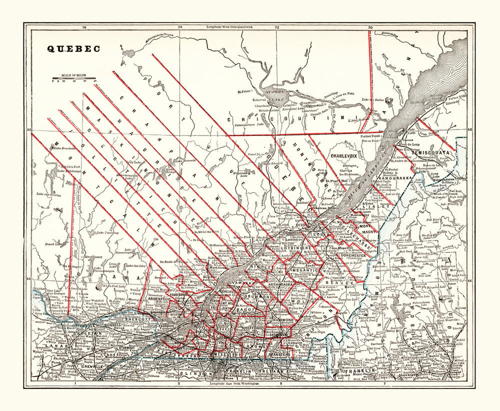 Vintage Map of Quebec, Canada 1893 print style example