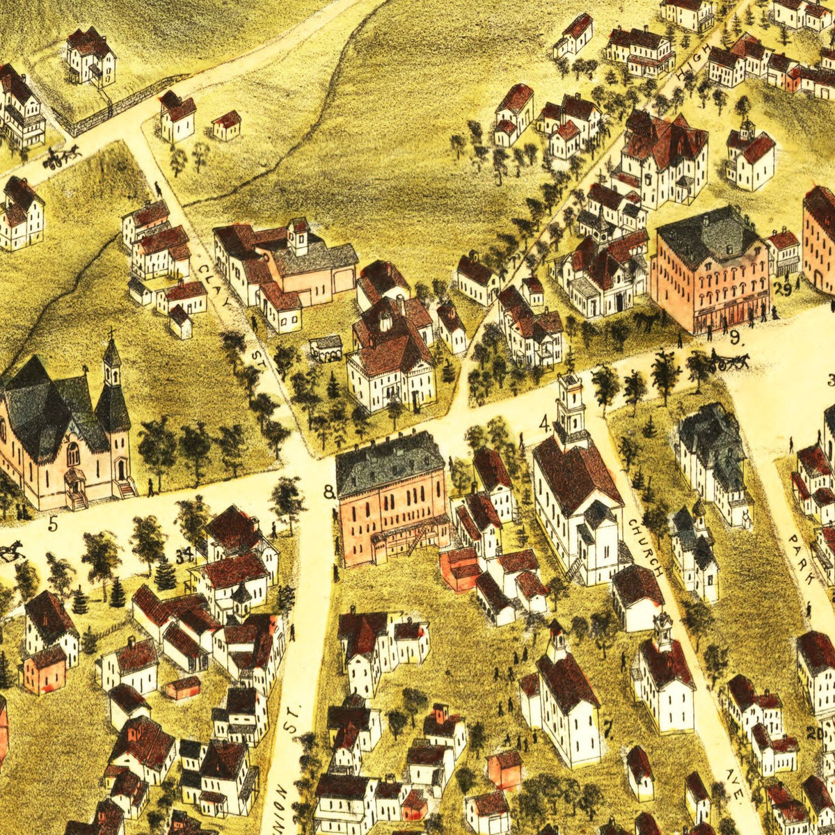Restored historic details from the 1879 city map of Thomaston, Connecticut