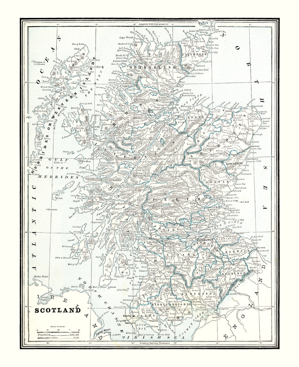 Vintage Map of Scotland 1893 print style example