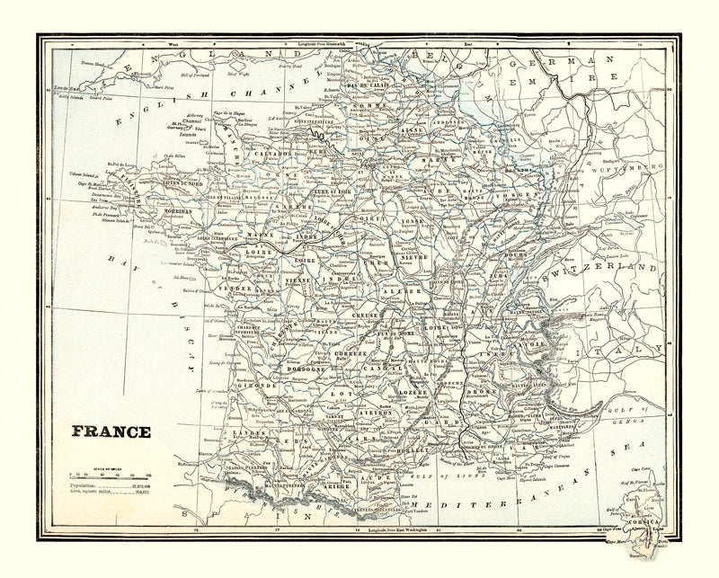 Size comparison using Vintage Map of France 1893