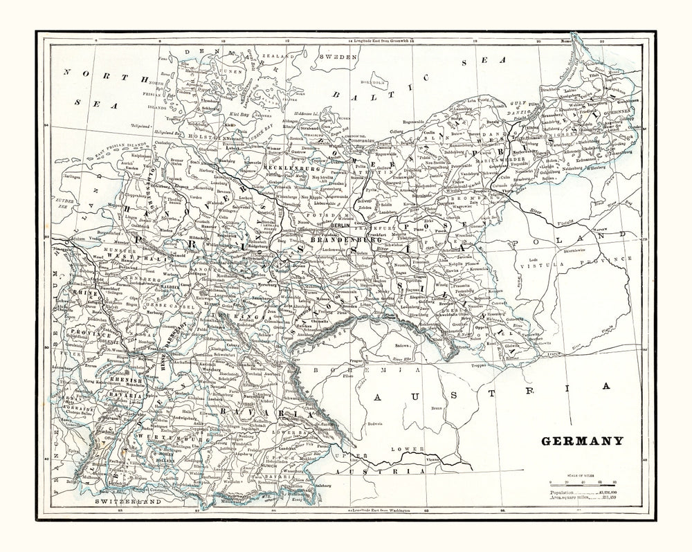 Vintage Map of Germany 1893 print style example
