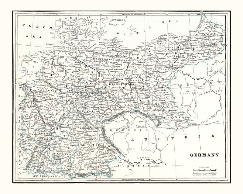 Size comparison using Vintage Map of Germany 1893