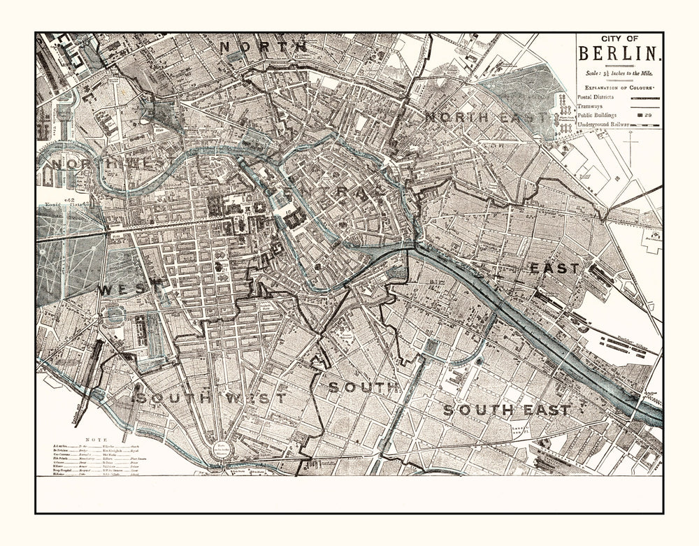 Vintage Map of Berlin, Germany 1893 print style example