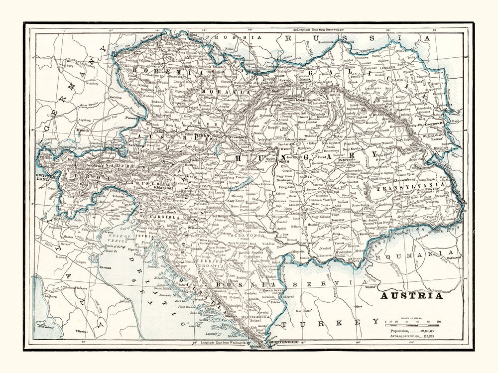Vintage Map of Austria 1893 print style example