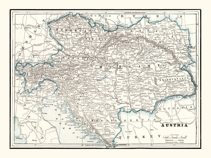 Size comparison using Vintage Map of Austria 1893