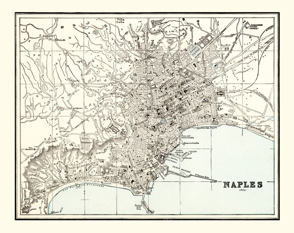 Vintage Map of Naples, Italy 1893 print style example