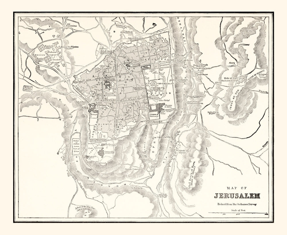 Vintage Map of Jerusalem, Israel 1893 print style example