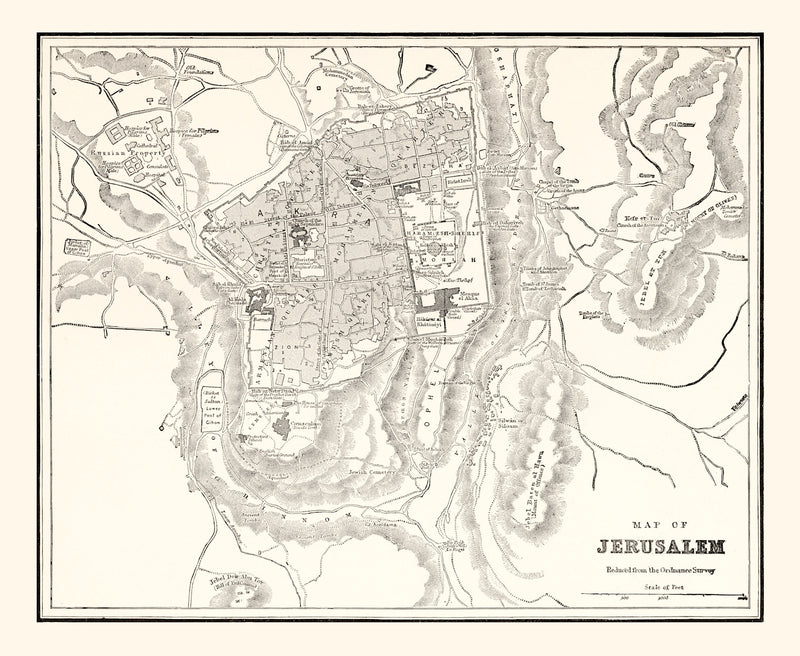 Size comparison using Vintage Map of Jerusalem, Israel 1893