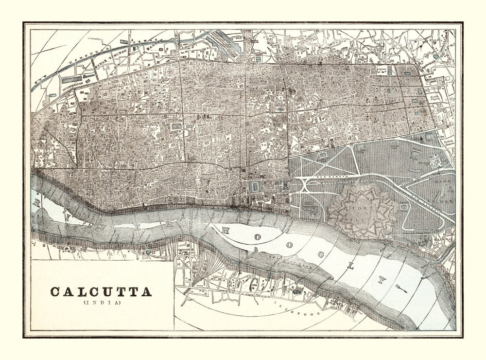 Vintage Map of Calcutta, India 1893 print style example