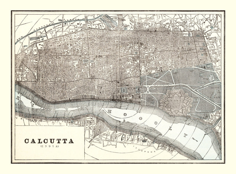 Size comparison using Vintage Map of Calcutta, India 1893