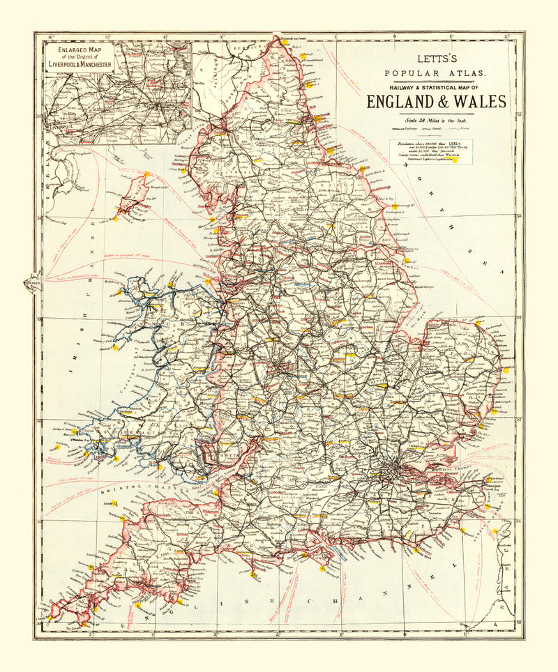 Size comparison using Vintage Railway Map of England & Wales 1883
