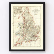 England Vintage Map 1883