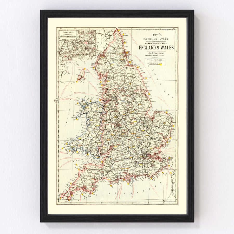 England Vintage Map 1883