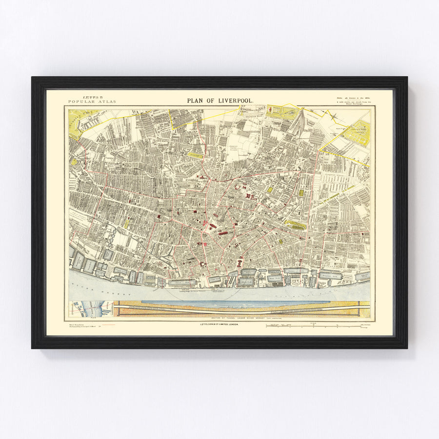 Vintage Map of Liverpool, England 1883