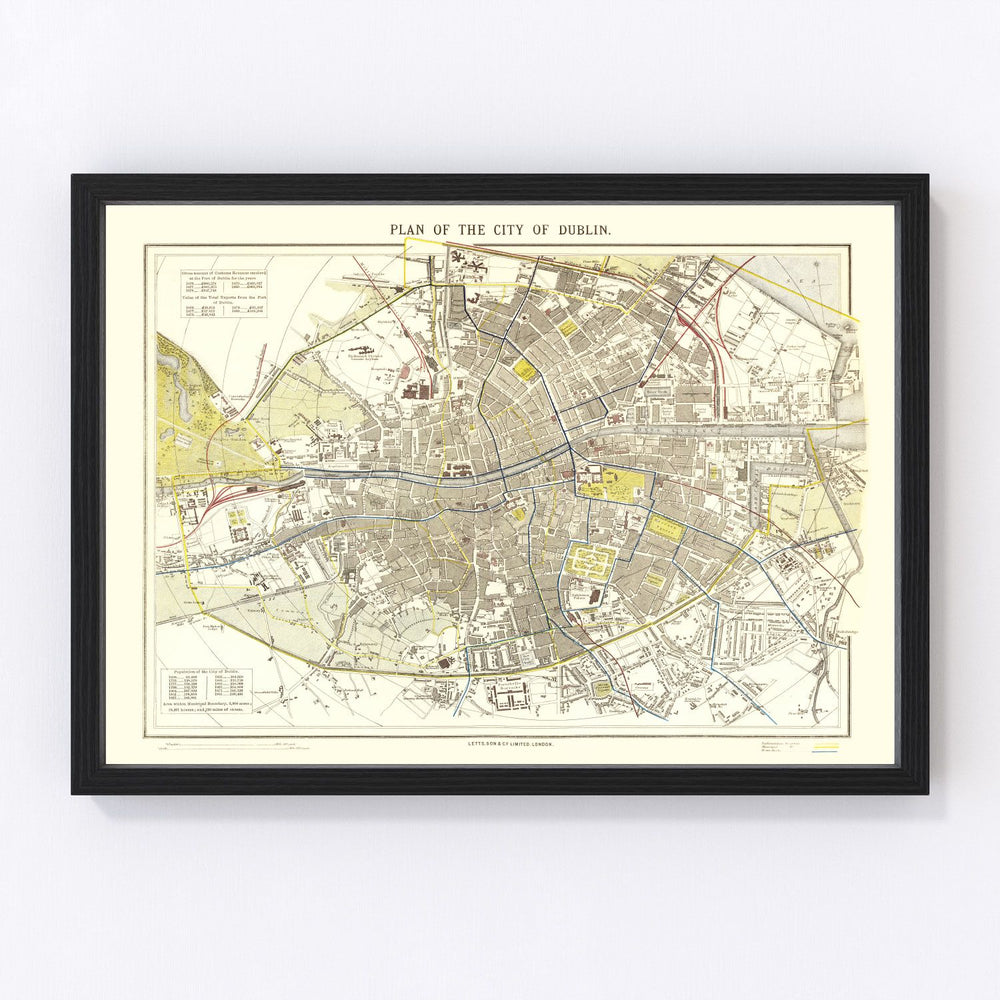Dublin Vintage Map 1883