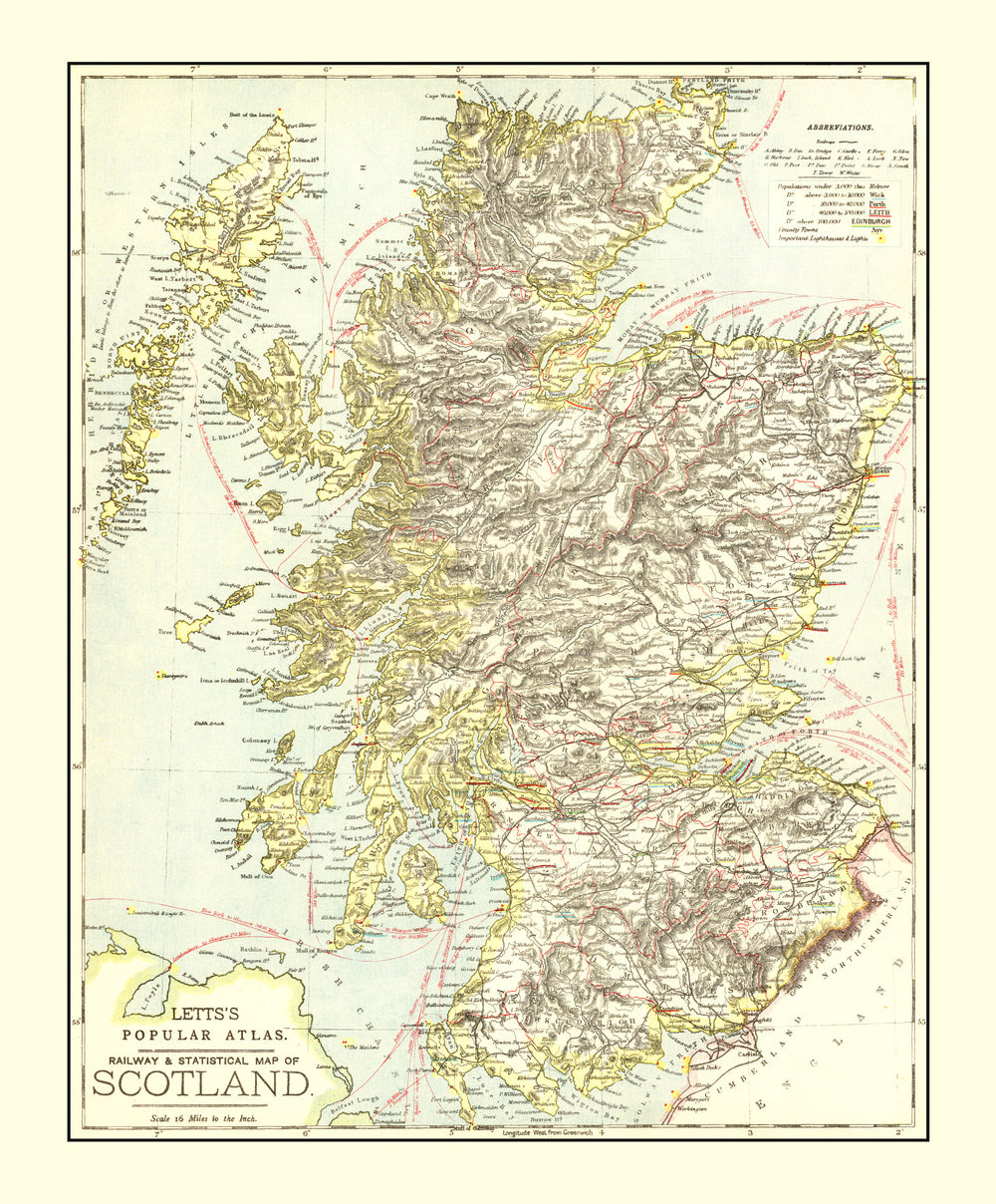 Vintage Map of Scotland 1883 print style example