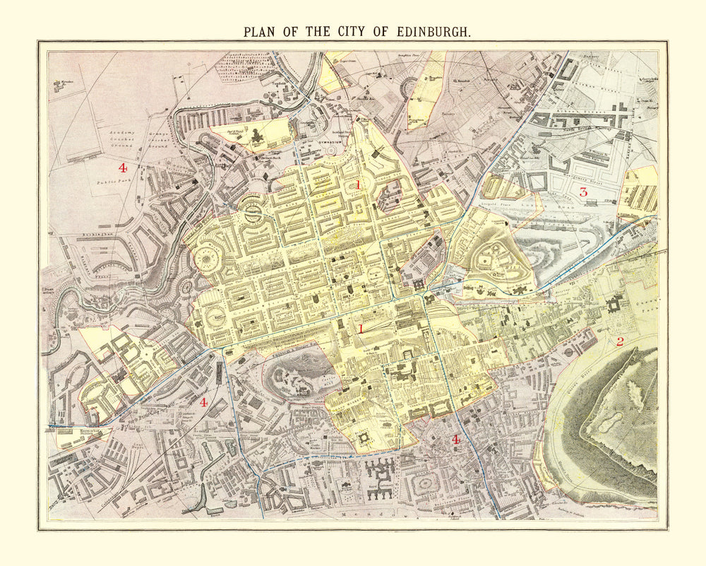 Vintage Map of Edinburgh, Scotland 1883 print style example