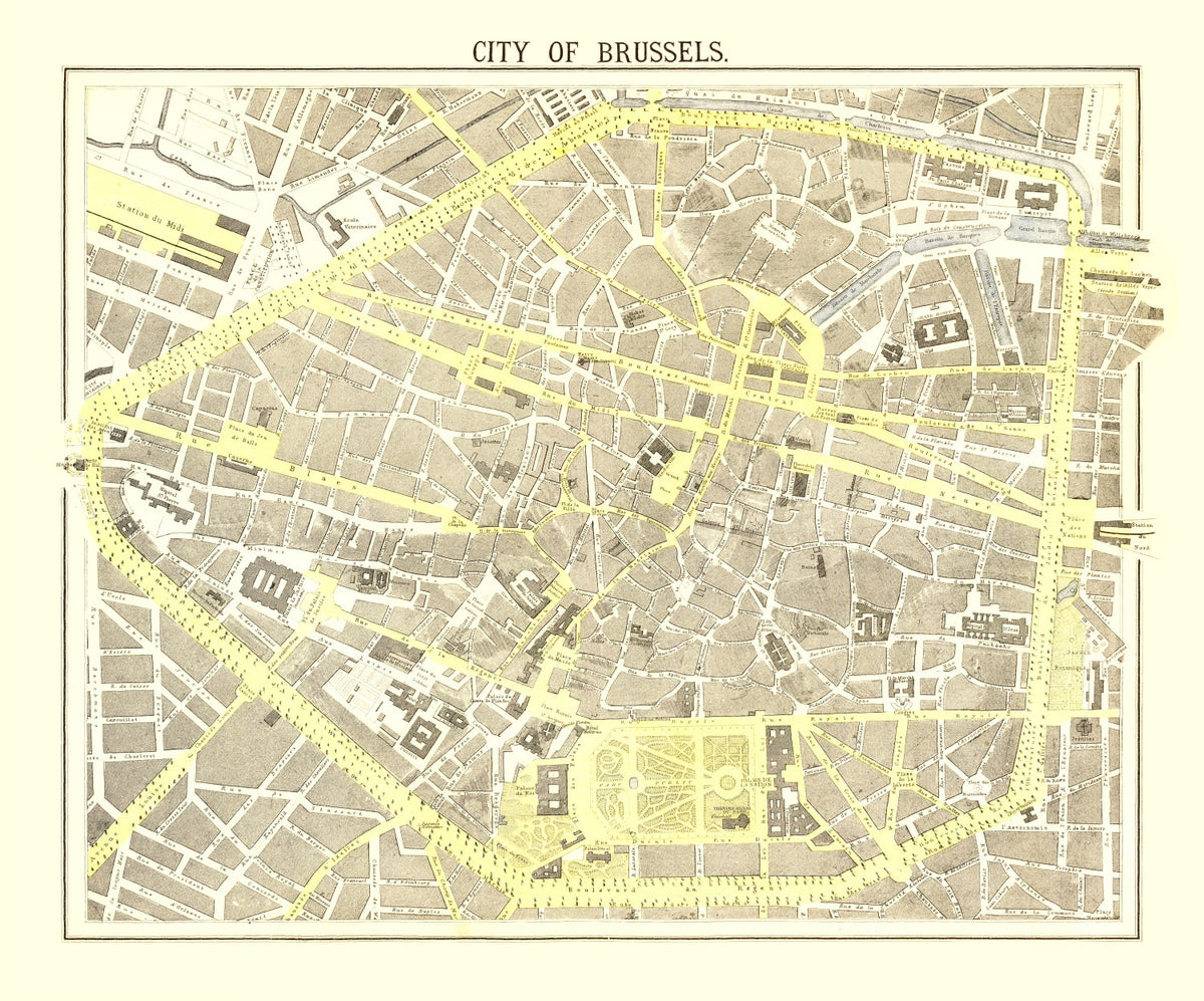Preview of Vintage Map of Brussels, Belgium 1883