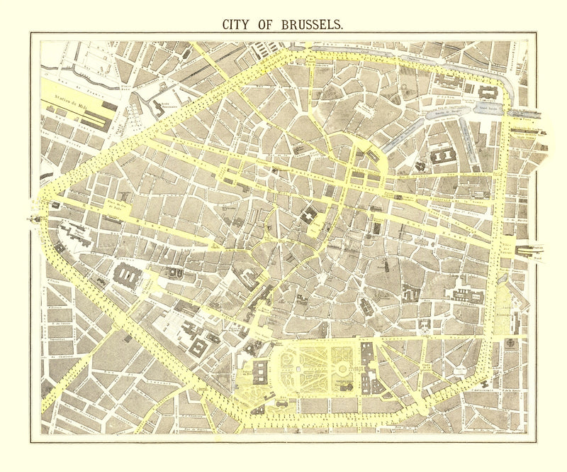 Size comparison using Vintage Map of Brussels, Belgium 1883