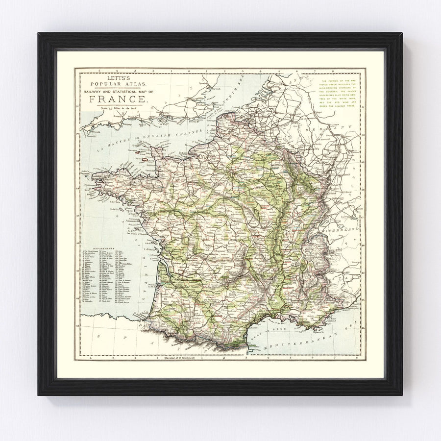 France Vintage Map 1883