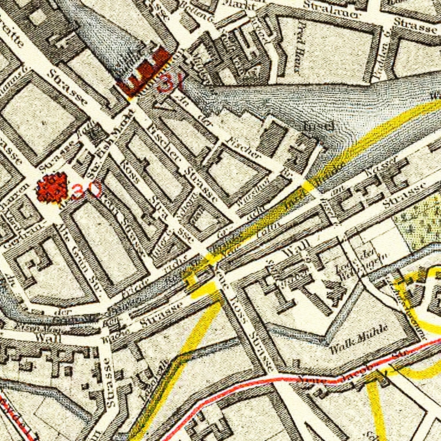 Restored historic details from the 1883 city map of Berlin