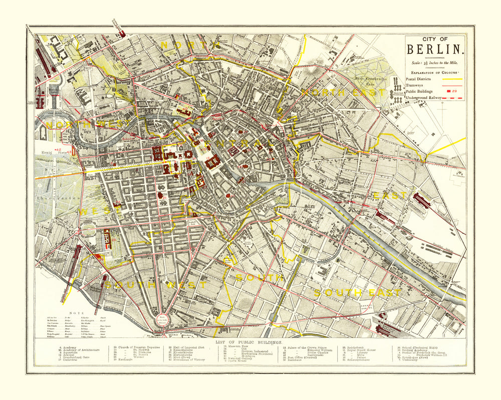 Vintage Map of Berlin, Germany 1883 print style example