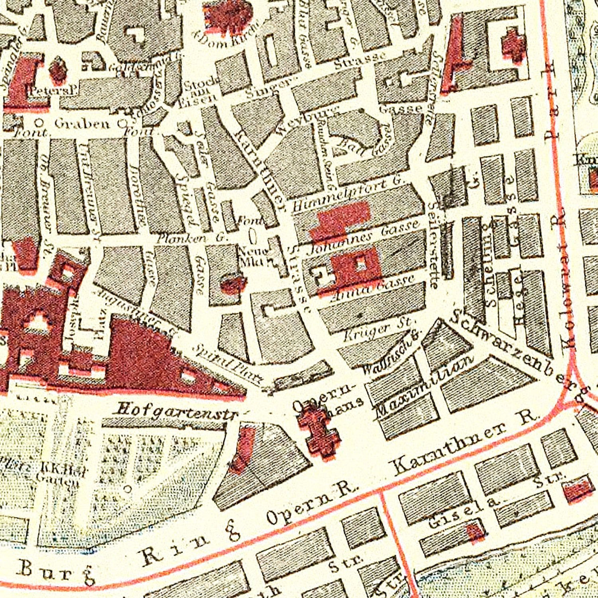 Restored historic details from the 1883 city map of Vienna