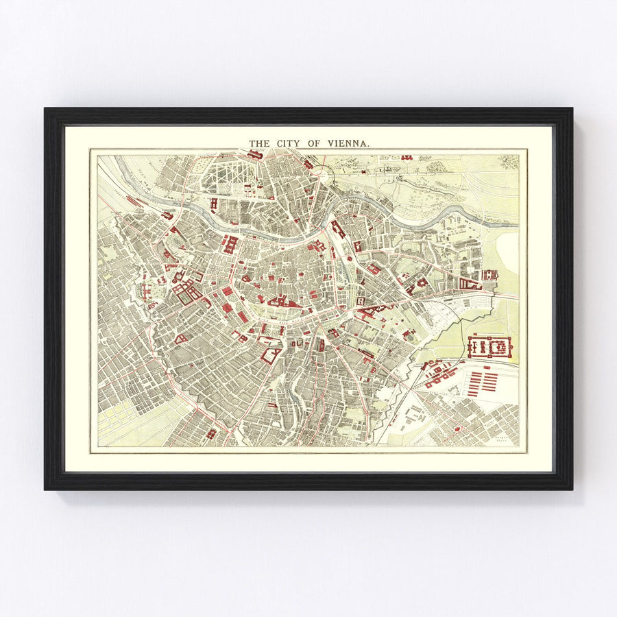 Vintage Map of Vienna, Austria 1883