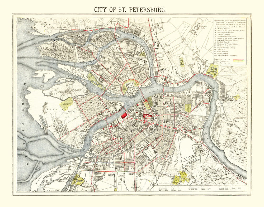 Vintage Map of Saint Petersburg, Russia 1883 print style example