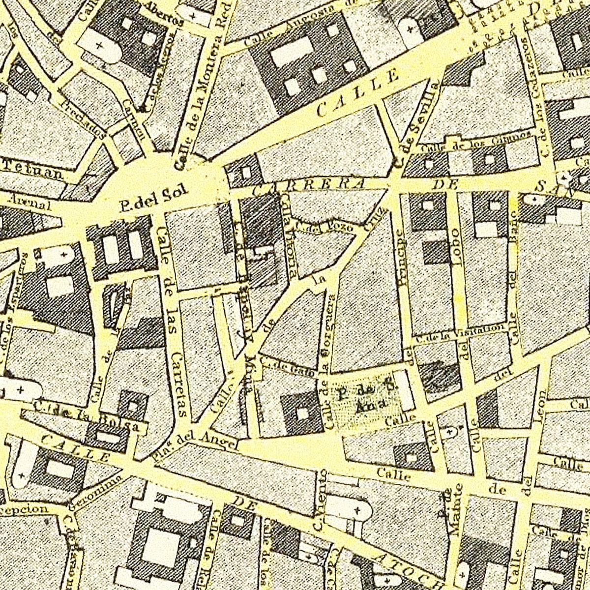 Restored historic details from the 1883 city map of Madrid