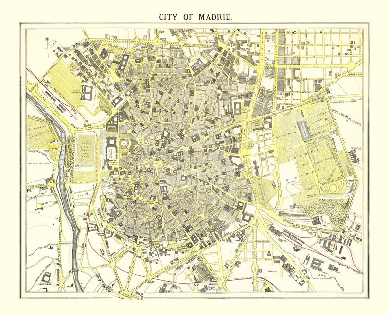 Size comparison using Vintage Map of Madrid, Spain 1883