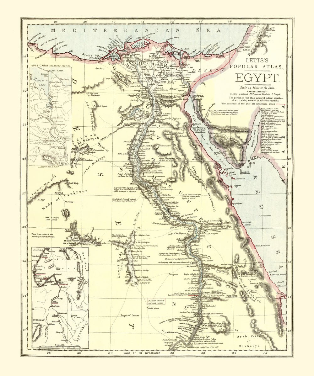 Vintage Map of Egypt 1883 print style example
