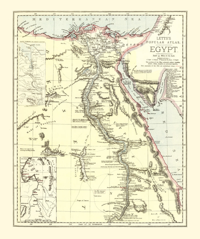 Size comparison using Vintage Map of Egypt 1883
