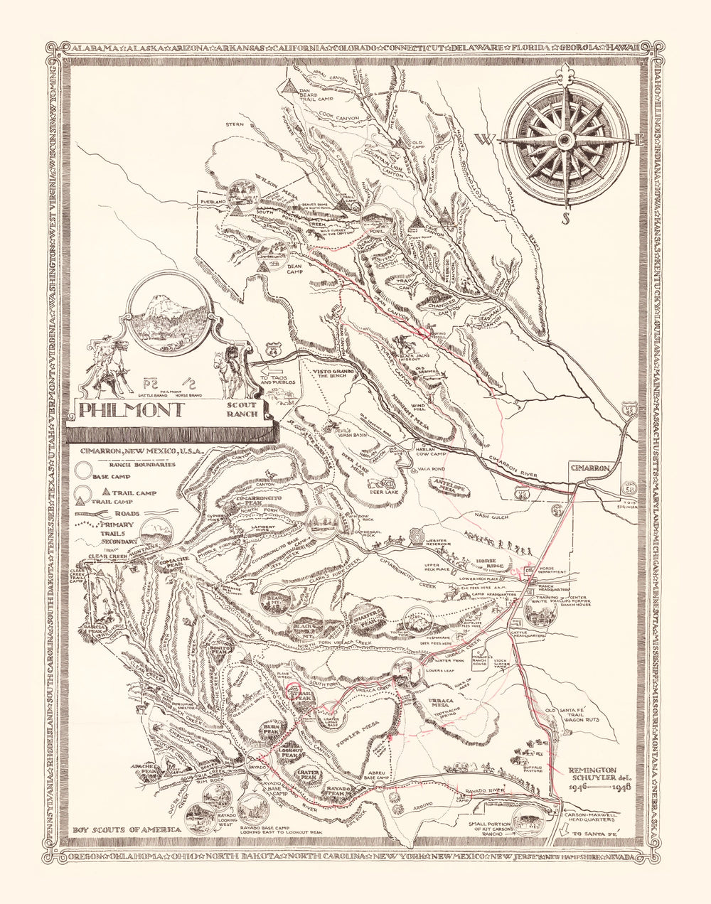 Vintage Map of Philmont Scout Ranch 1948 print style example