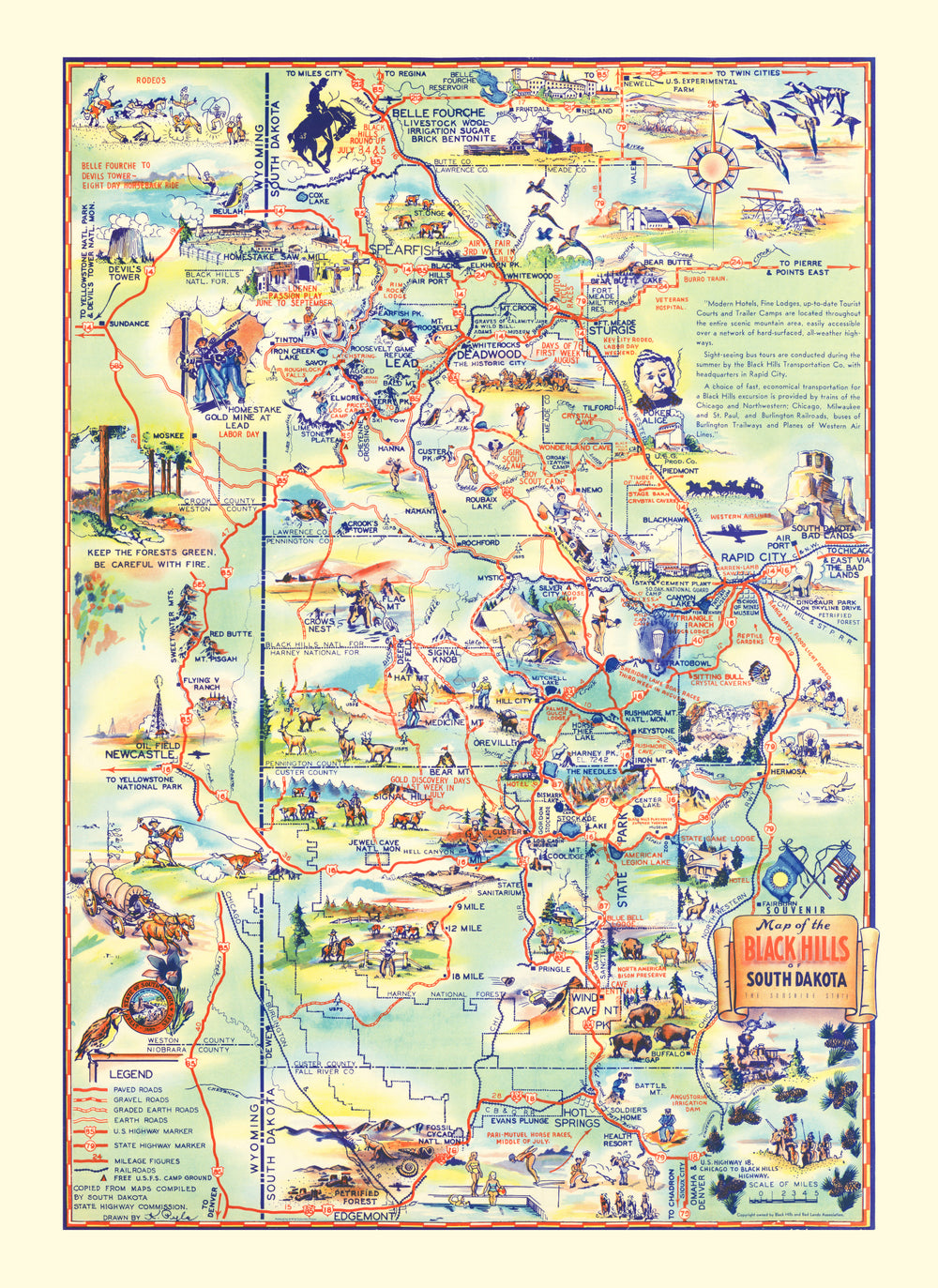 Vintage Black Hills Map, South Dakota 1940 print style example
