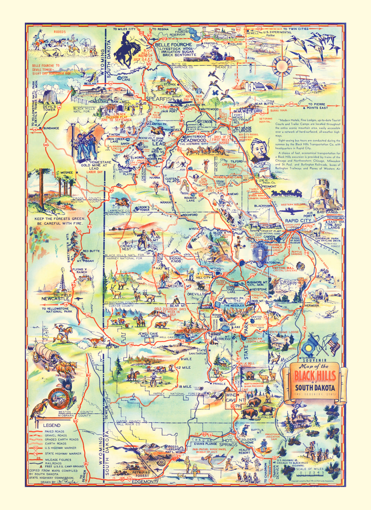 Preview of Vintage Black Hills Map, South Dakota 1940