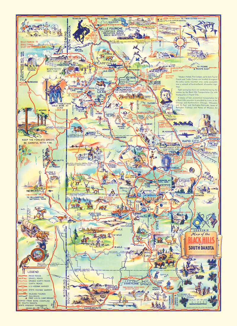 Size comparison using Vintage Black Hills Map, South Dakota 1940