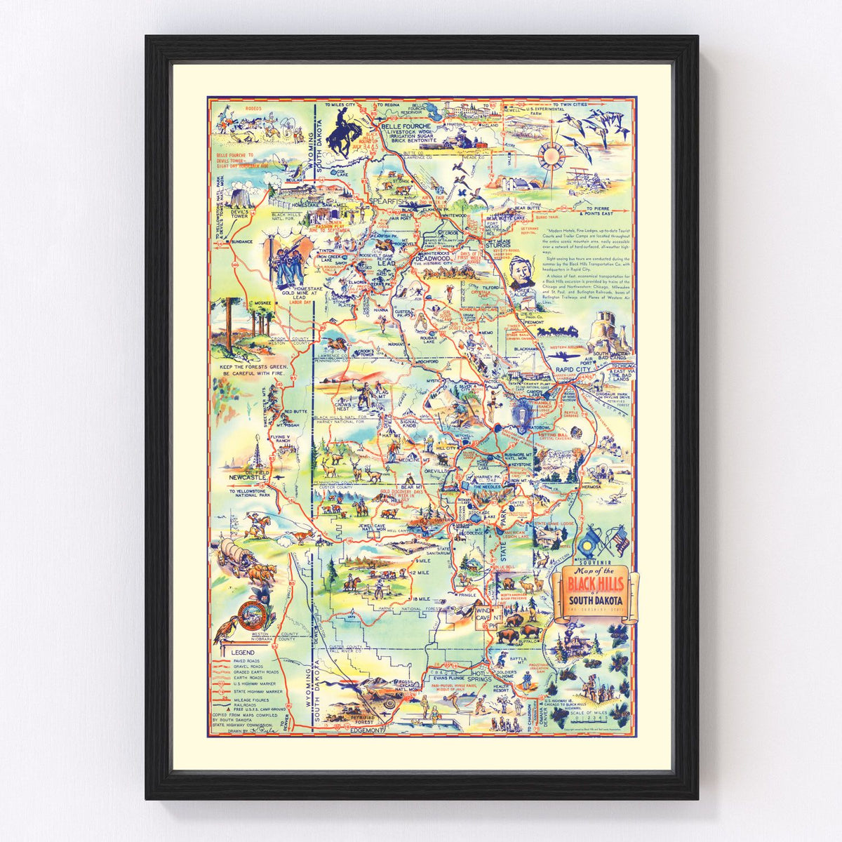 Black Hills National Park Vintage Map 1940