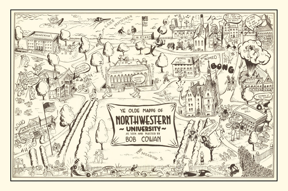 Vintage Map of Northwestern University 1940 print style example