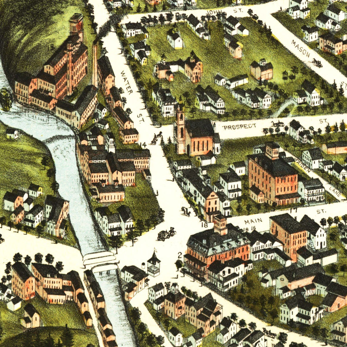 Restored historic details from the 1875 city map of Wolcottville, Connecticut