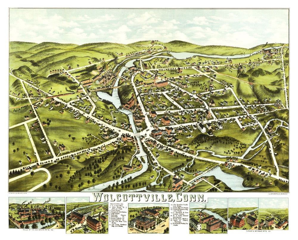 Vintage Map of Wolcottville, Connecticut 1875 print style example