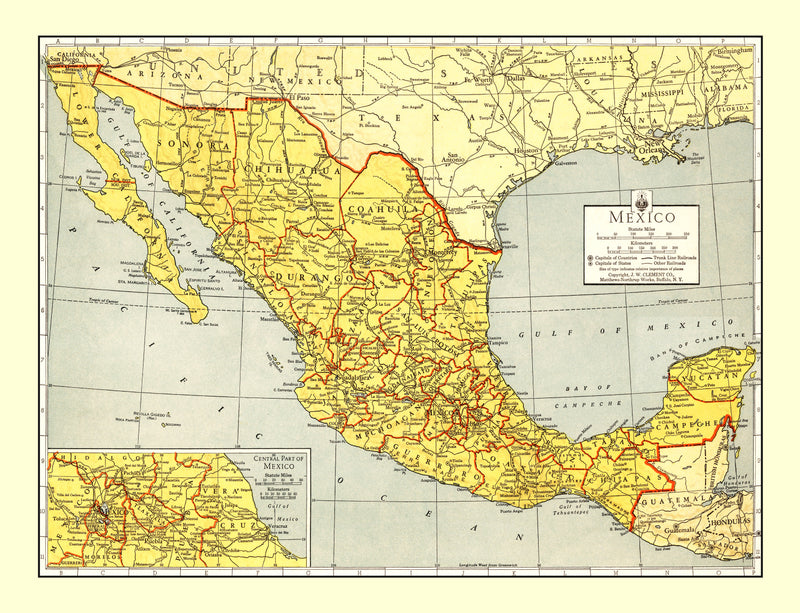 Size comparison using Vintage Map of Mexico 1943